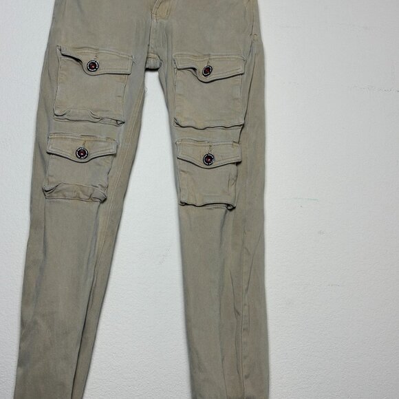 Demolition Cargo Punk Khaki Moto Pant Slim Front Pockets Tech Men 28x29 Y2K - Picture 11 of 16